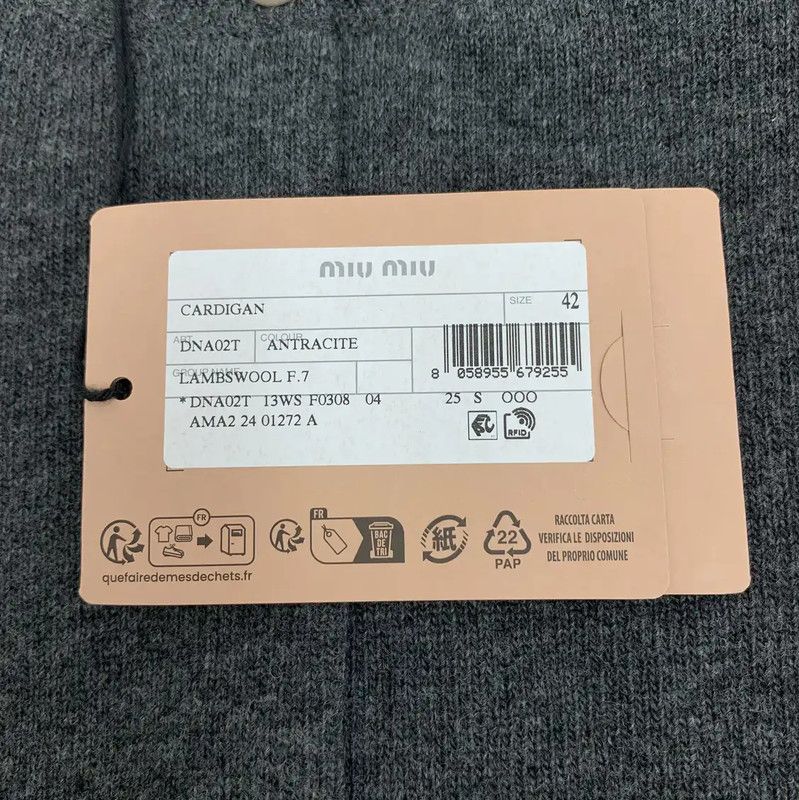 Miu Miu Miu Miu Women's Deep Gray Wool Cardigan 0089 Size ONE SIZE - 6 Thumbnail