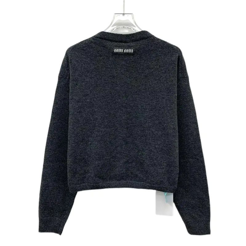 Miu Miu Miu Miu Women's Deep Gray Wool Cardigan 0089 Size ONE SIZE - 2 Thumbnail