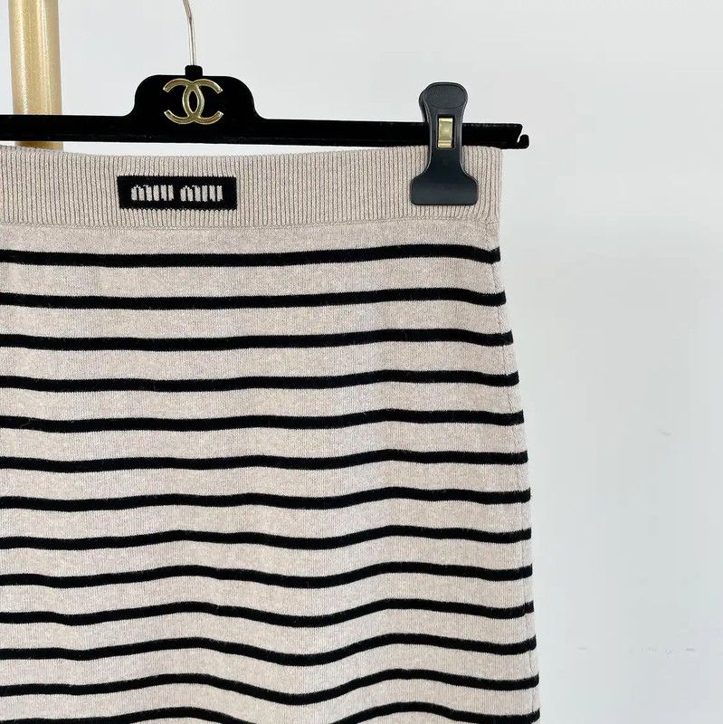 Miu Miu Miu Miu Striped Cotton Mini Skirt in Gray 0089 Size 29" - 3 Thumbnail