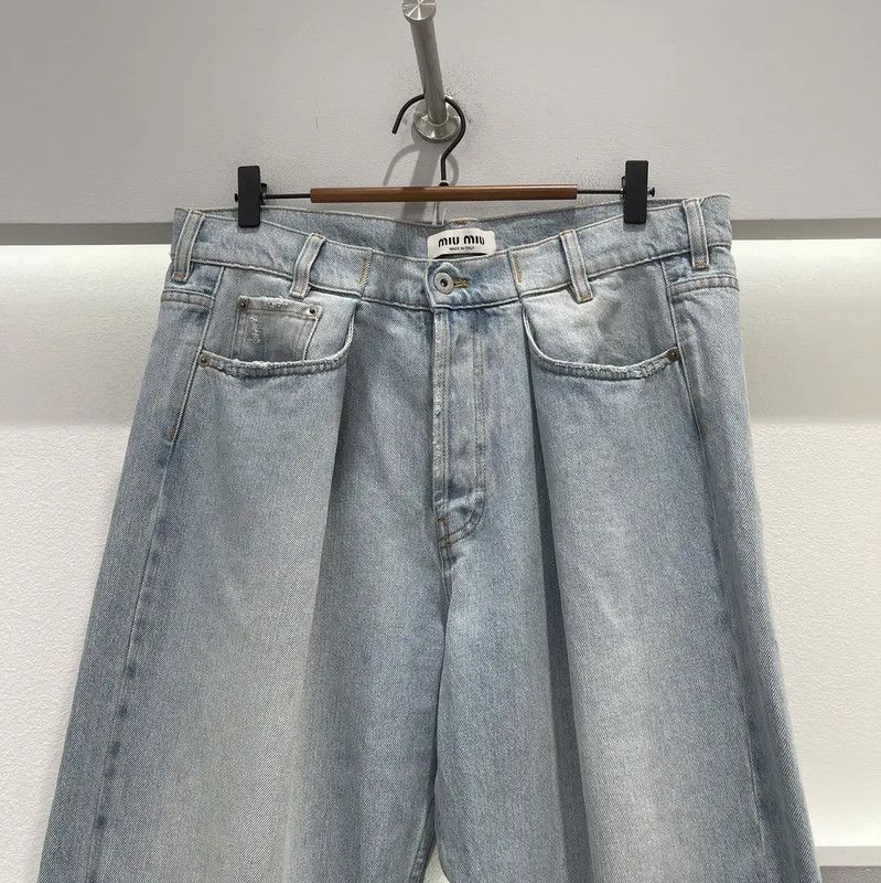 Miu Miu Miu Miu Blue Logo Denim Pants for Women 0089 Size 28" / US 6 / IT 42 - 3 Thumbnail