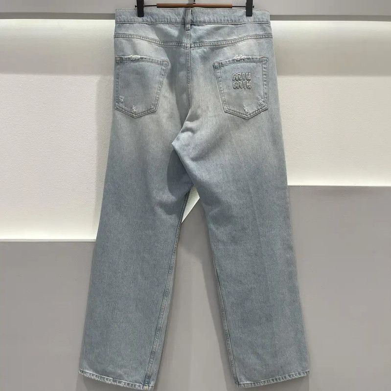 Miu Miu Miu Miu Blue Logo Denim Pants for Women 0089 Size 28" / US 6 / IT 42 - 2 Thumbnail