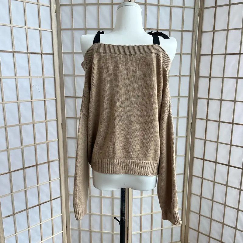 Miu Miu Miu Miu Beige Wool Sweater with Ribbons 0089 Size M / US 6-8 / IT 42-44 - 2 Thumbnail