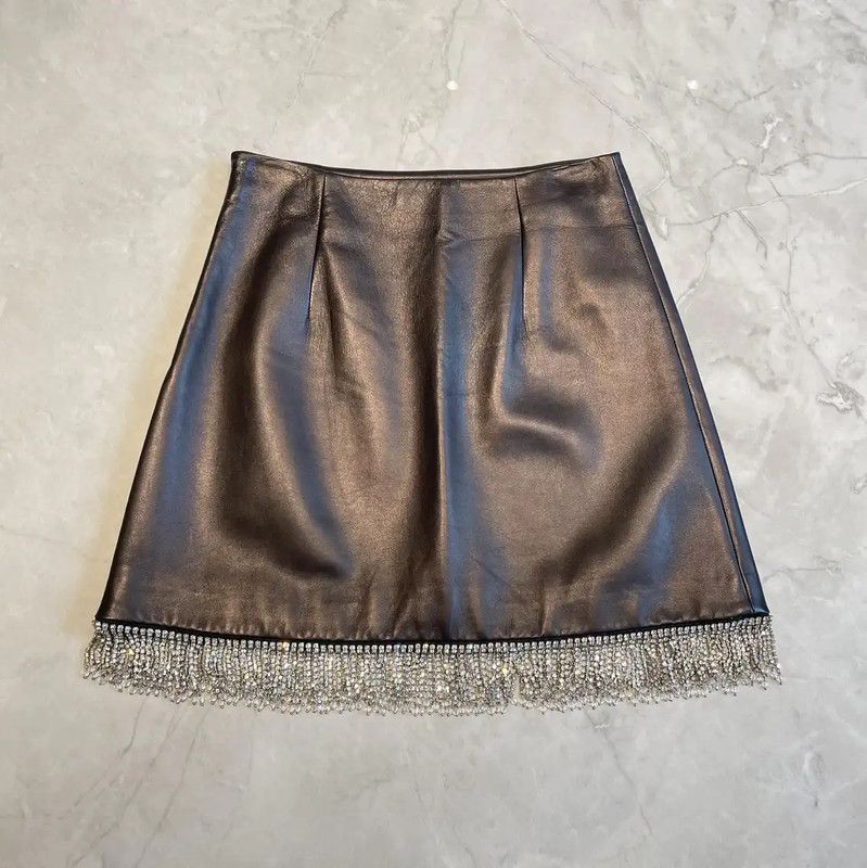 Miu Miu Miu Miu Black Leather A-Line Skirt 0089 Size 23" - 2 Thumbnail