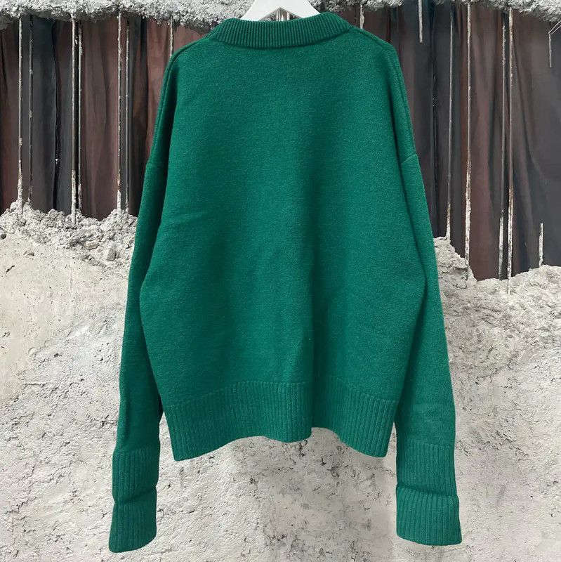 AMI AMI Green Wool Long Sleeve Cardigan 0089 Size M / US 6-8 / IT 42-44 - 2 Thumbnail