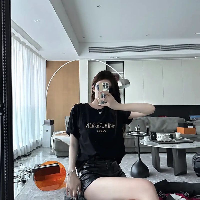 Balmain Balmain Black Cotton Blend Women's T-Shirt 0089 Size S / US 4 / IT 40 - 6 Thumbnail