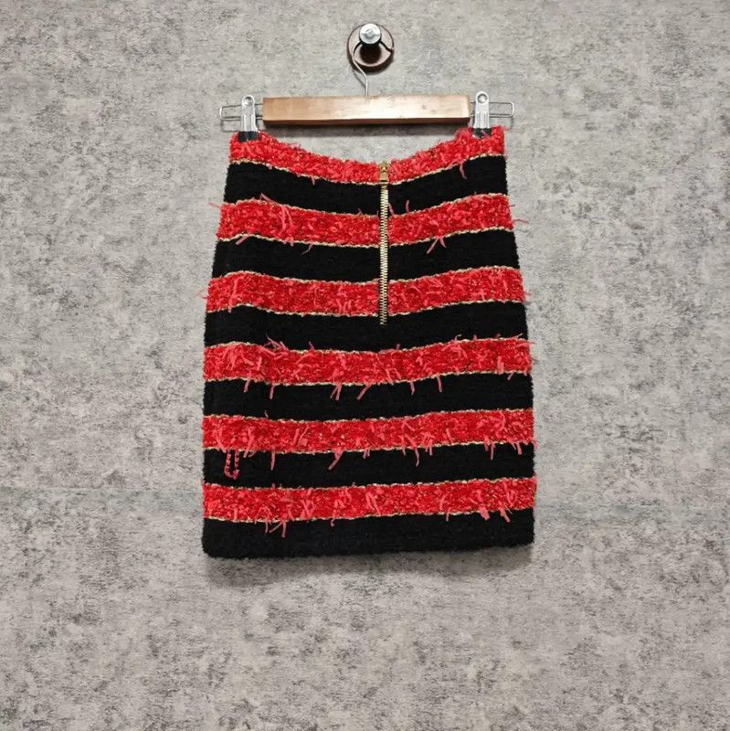 Balmain Balmain Red Striped Cotton Skirt 0089 Size 27" / US 4 / IT 40 - 2 Thumbnail