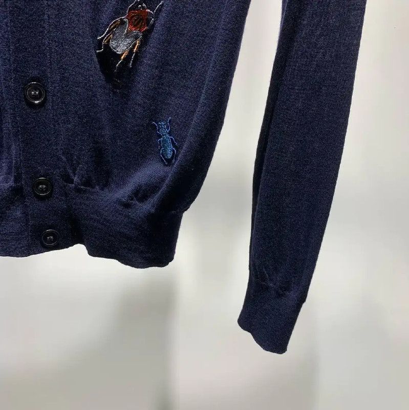 Alexander McQueen Alexander McQUEEN Navy Wool Cardigan with Insect Embellishments 0089 Size S / US 4 / IT 40 - 7 Thumbnail