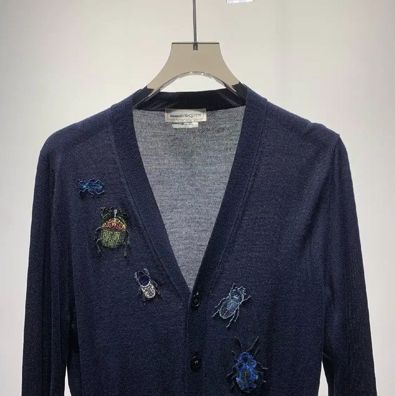 Alexander McQueen Alexander McQUEEN Navy Wool Cardigan with Insect Embellishments 0089 Size S / US 4 / IT 40 - 5 Thumbnail
