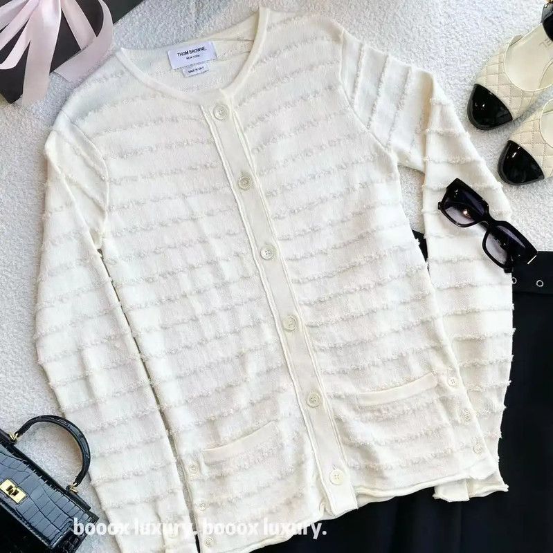 Thom Browne Thom Browne Cream Cotton Women's Cardigan 0089 Size XS / US 0-2 / IT 36-38 - 4 Thumbnail