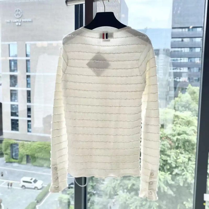 Thom Browne Thom Browne Cream Cotton Women's Cardigan 0089 Size XS / US 0-2 / IT 36-38 - 2 Thumbnail