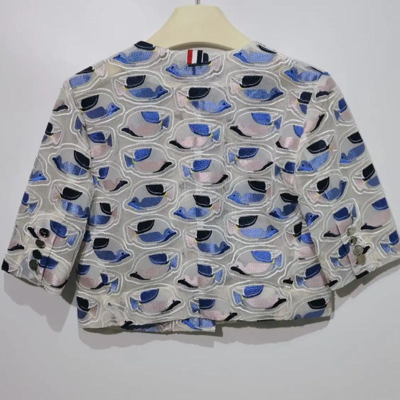 Thom Browne Thom Browne Women's White Embroidered Cardigan 0089 Size S / US 4 / IT 40 - 2 Thumbnail