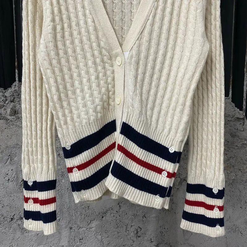 Thom Browne Thom Browne Cream Long Sleeve Cardigan 0089 Size ONE SIZE - 4 Thumbnail