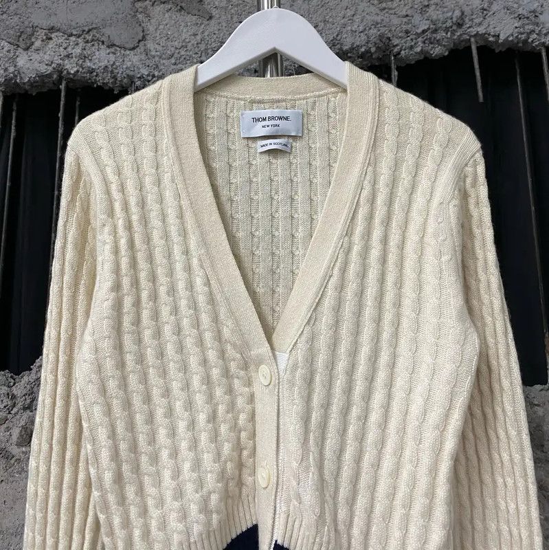 Thom Browne Thom Browne Cream Long Sleeve Cardigan 0089 Size ONE SIZE - 3 Thumbnail