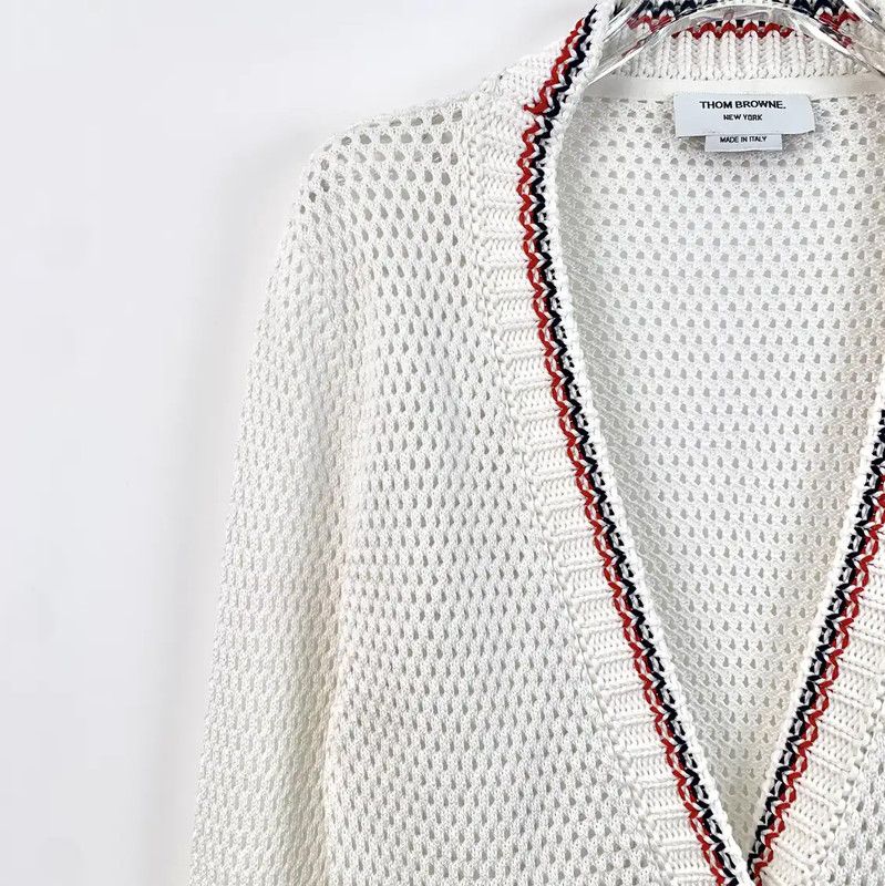 Thom Browne Thom Browne White Knit Women's Cardigan 0089 Size M / US 6-8 / IT 42-44 - 3 Thumbnail