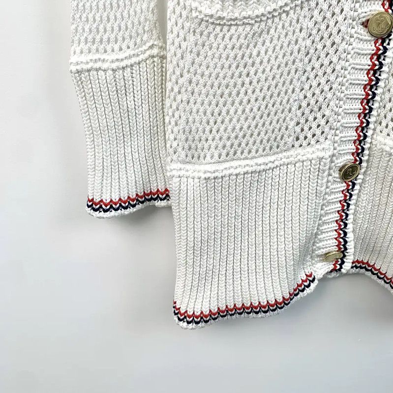 Thom Browne Thom Browne White Knit Women's Cardigan 0089 Size M / US 6-8 / IT 42-44 - 4 Thumbnail