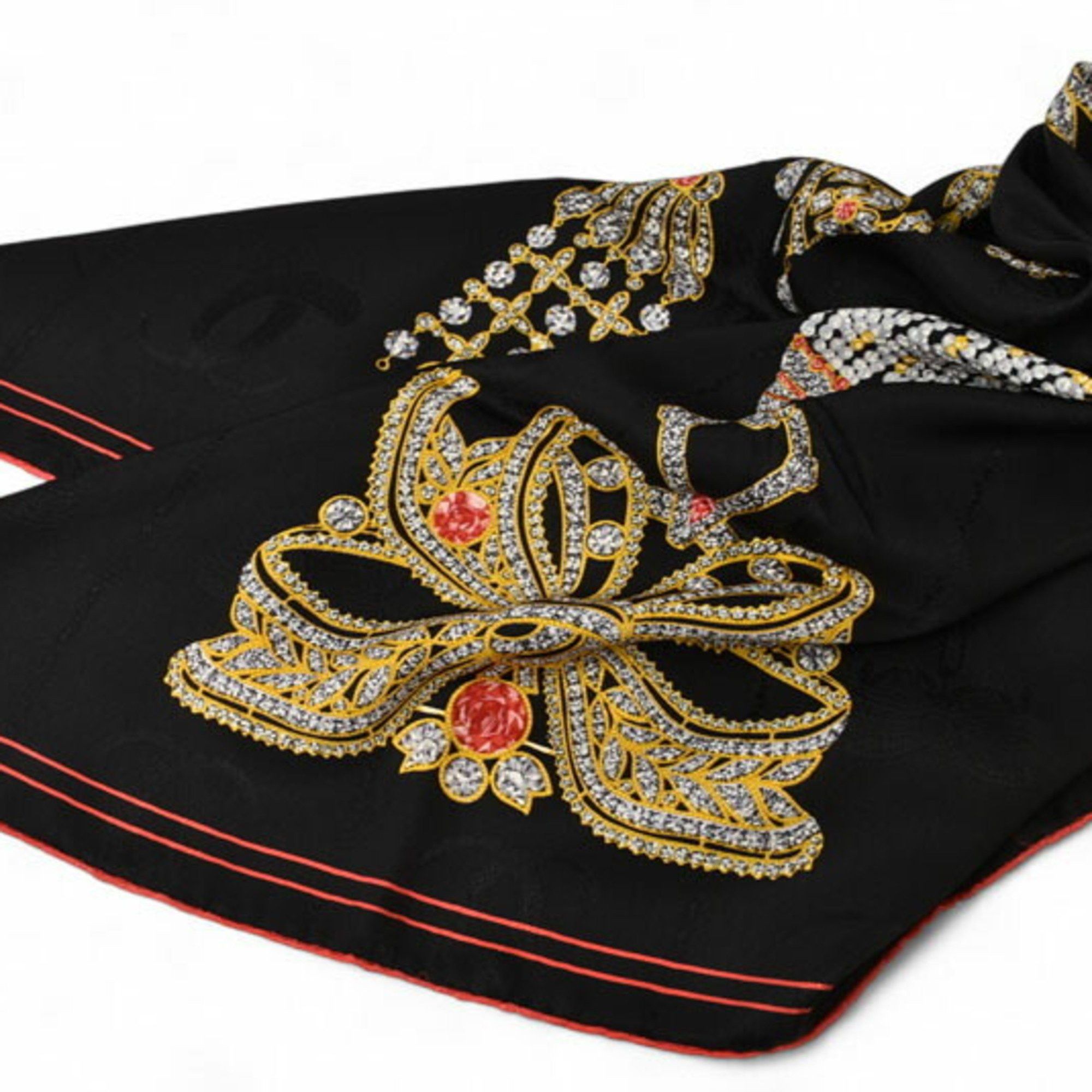 Cartier Cartier Scarf/Muffler, Must de Pattern, Silk, Black and Red Size ONE SIZE - 3 Thumbnail
