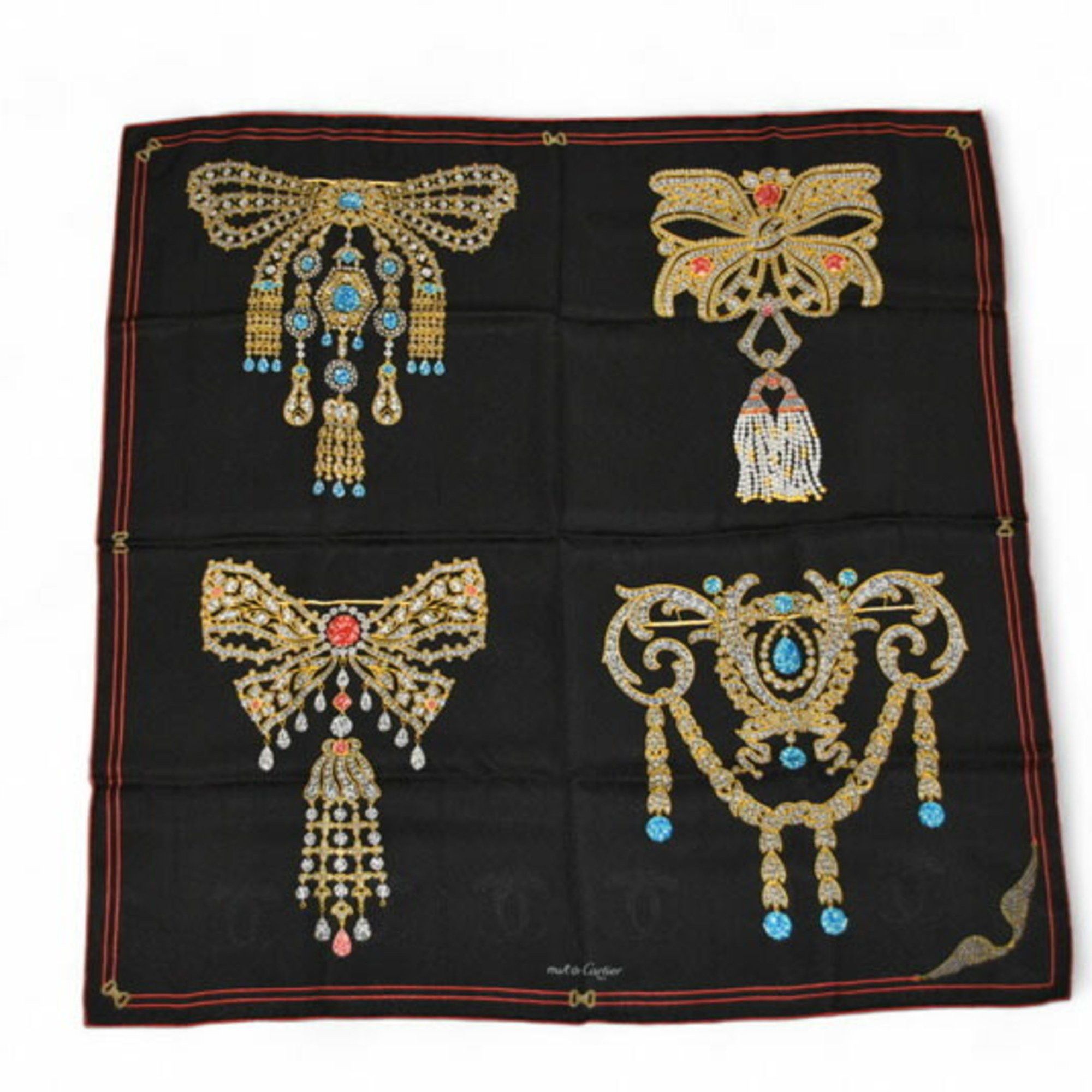 Cartier Cartier Scarf/Muffler, Must de Pattern, Silk, Black and Red Size ONE SIZE - 2 Thumbnail