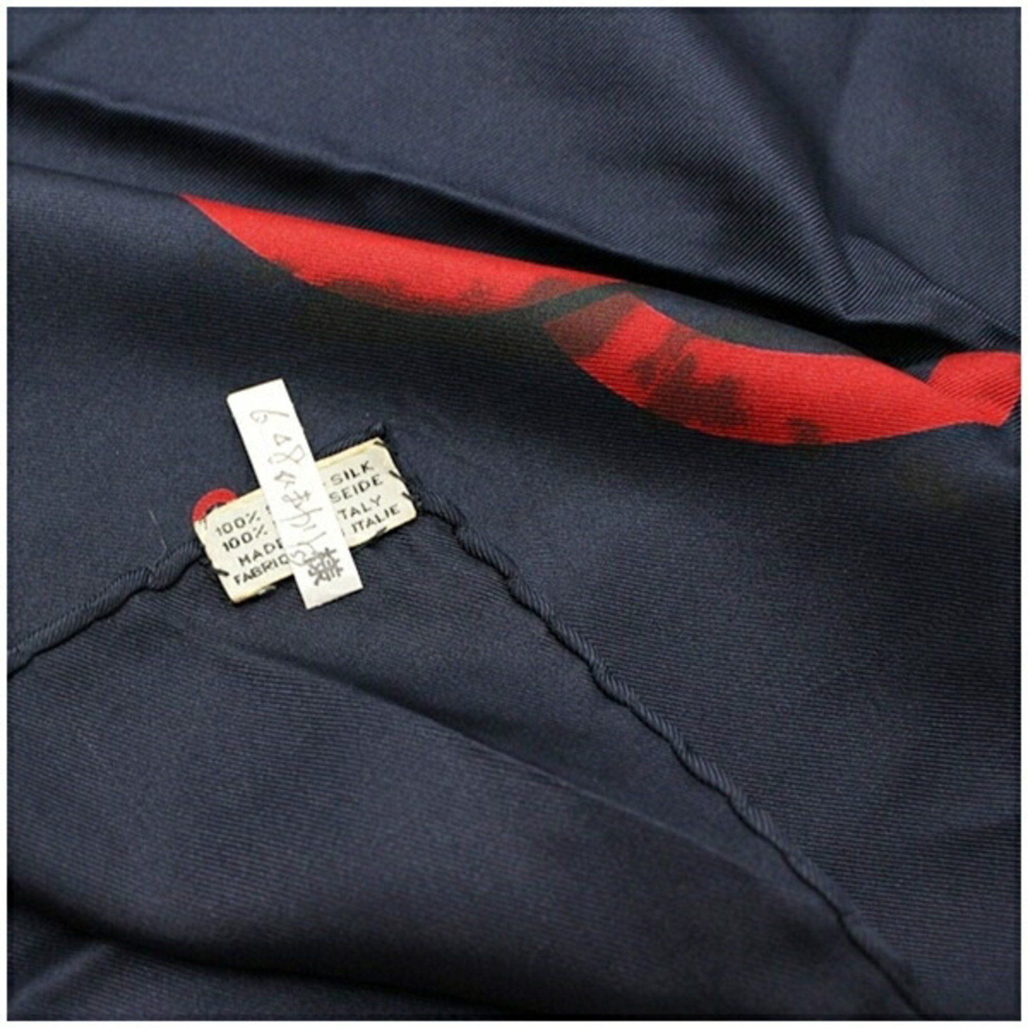 Chanel CHANEL Silk Scarf Muffler Dark Navy x Red Women's Size ONE SIZE - 9 Thumbnail