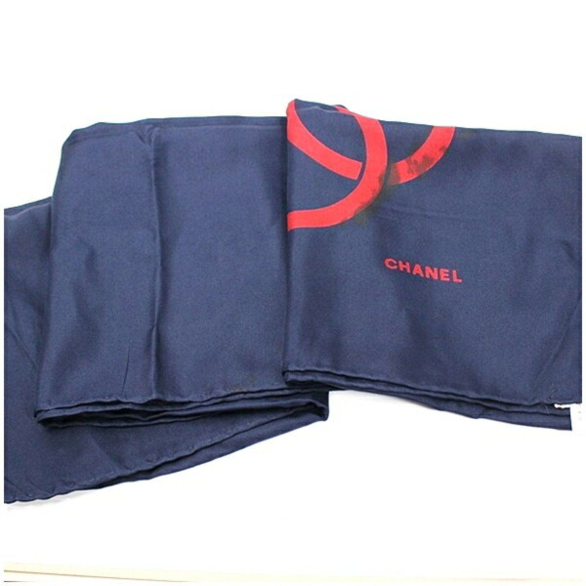Chanel CHANEL Silk Scarf Muffler Dark Navy x Red Women's Size ONE SIZE - 10 Thumbnail