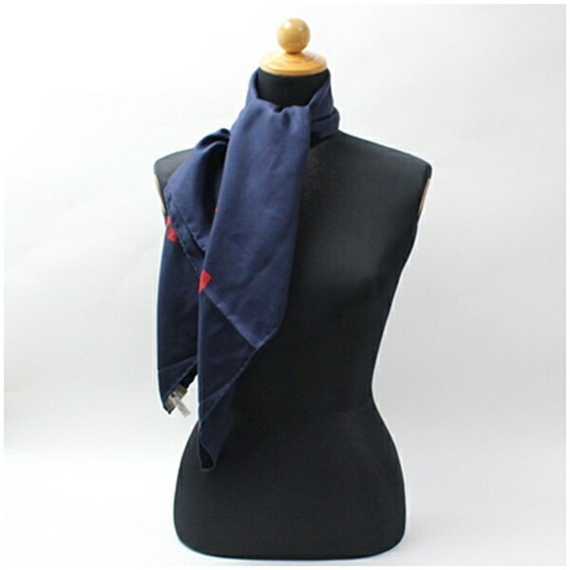 Chanel CHANEL Silk Scarf Muffler Dark Navy x Red Women's Size ONE SIZE - 4 Thumbnail