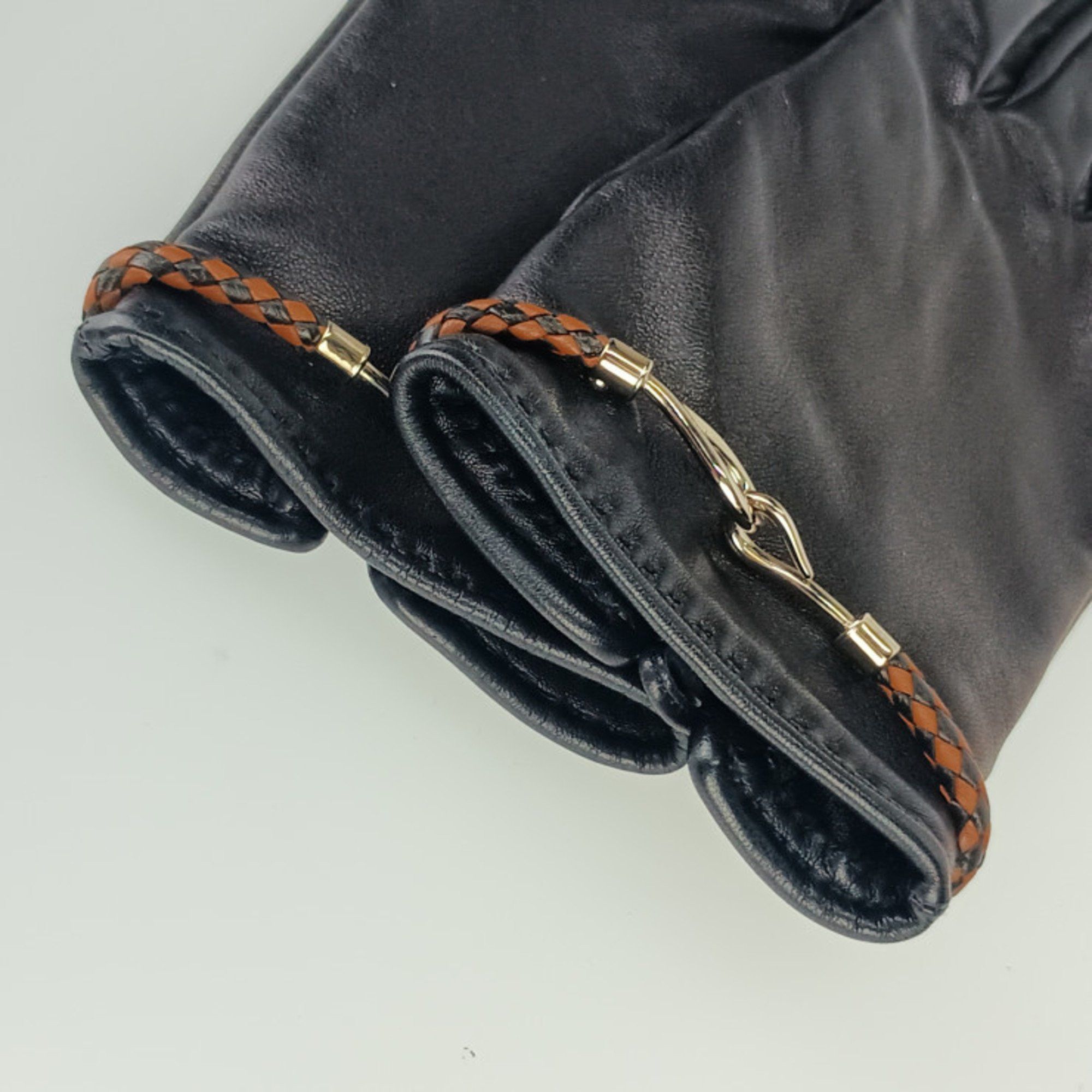 Hermes HERMES Jumbo Black Leather Gloves for Women Size ONE SIZE - 4 Thumbnail