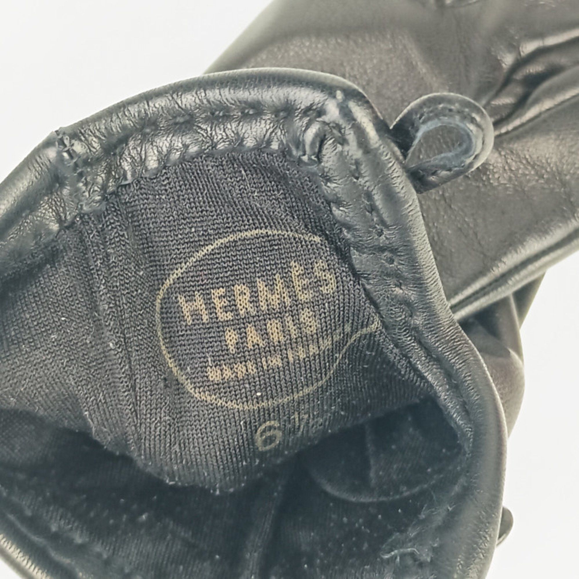 Hermes HERMES Jumbo Black Leather Gloves for Women Size ONE SIZE - 6 Thumbnail