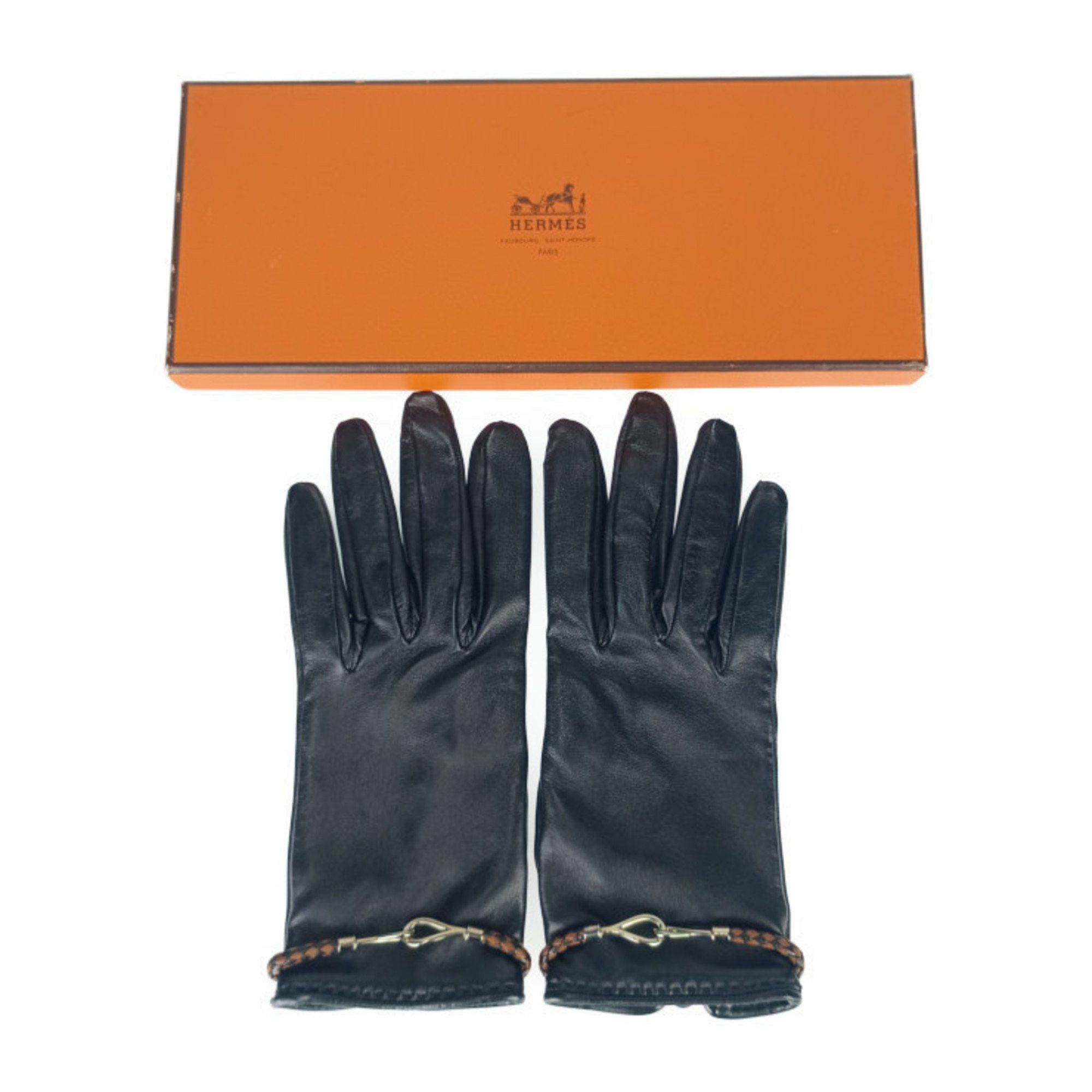 Hermes HERMES Jumbo Black Leather Gloves for Women Size ONE SIZE - 7 Thumbnail