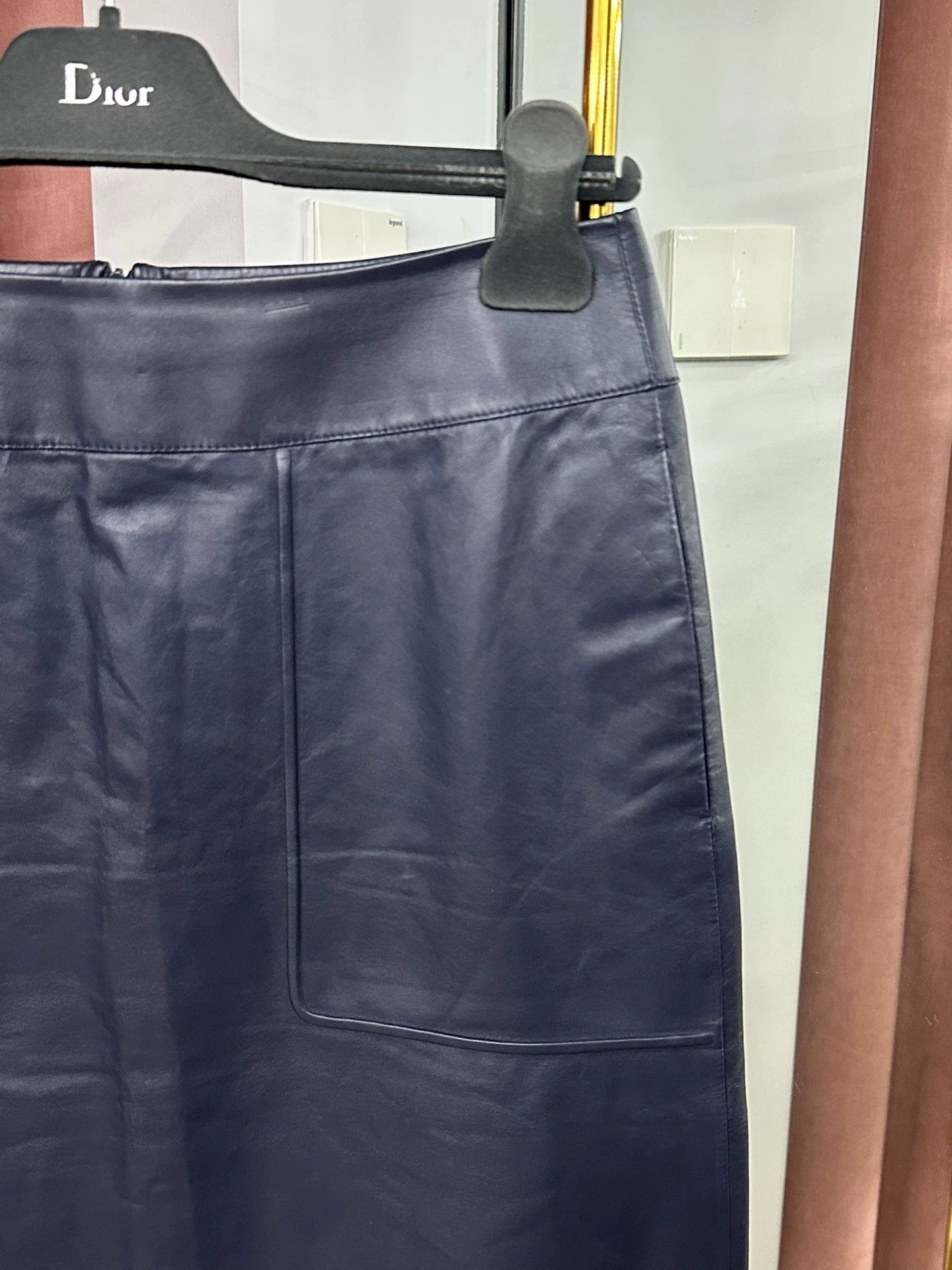 Loro Piana Loro Piana Blue Leather Midi Skirt Size US 31 - 2 Thumbnail