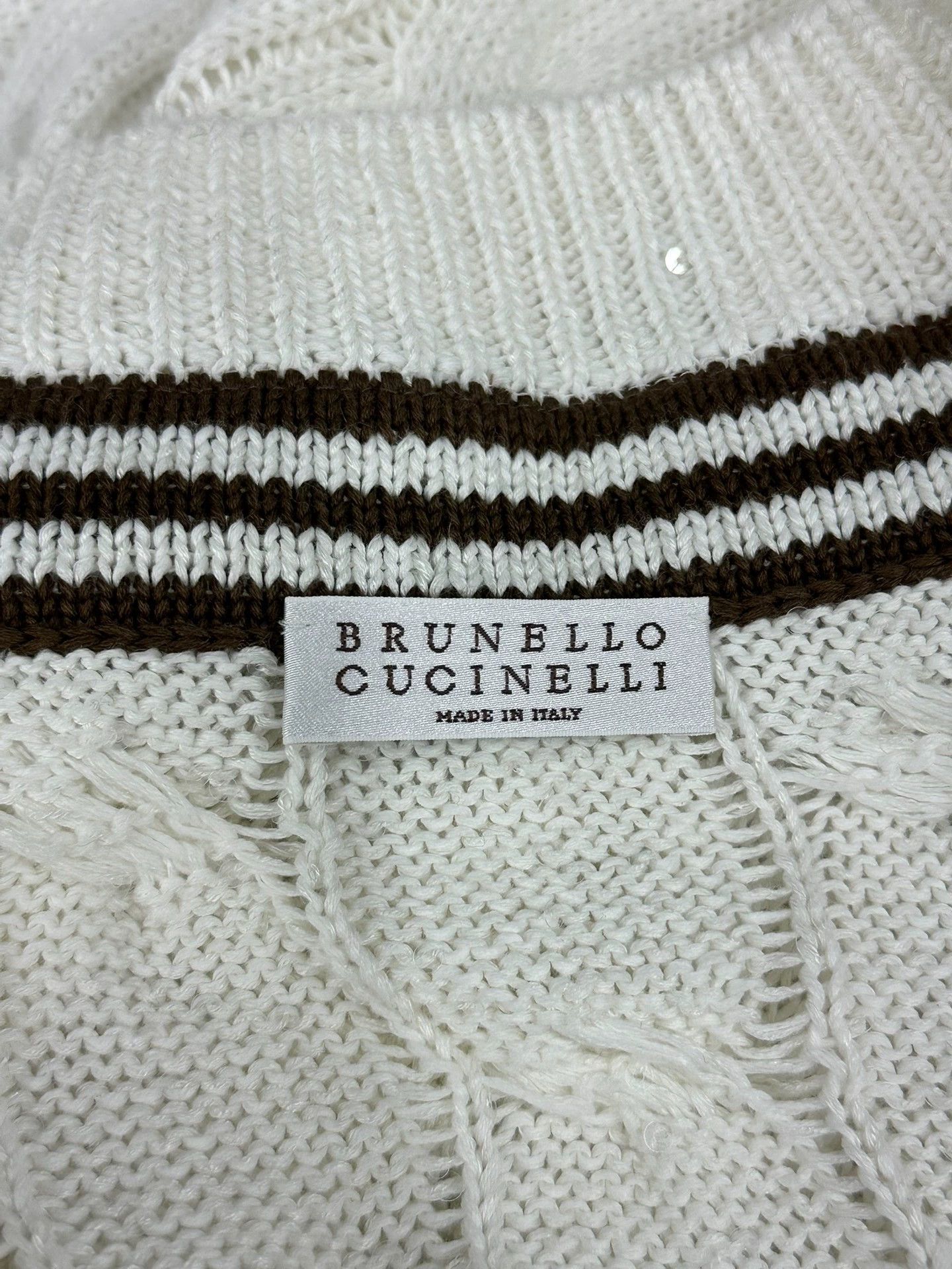 Brunello Cucinelli Brunello Cucinelli White Sequin V-Neck Sweater Size US L / EU 52-54 / 3 - 5 Thumbnail