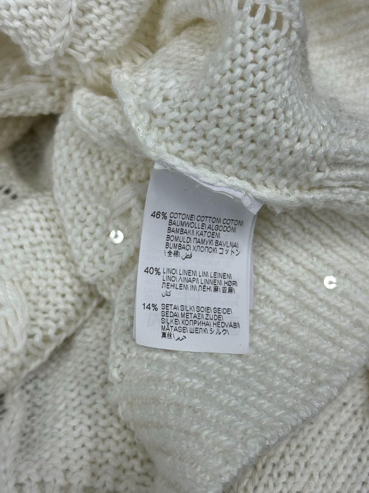Brunello Cucinelli Brunello Cucinelli White Sequin V-Neck Sweater Size US L / EU 52-54 / 3 - 6 Thumbnail