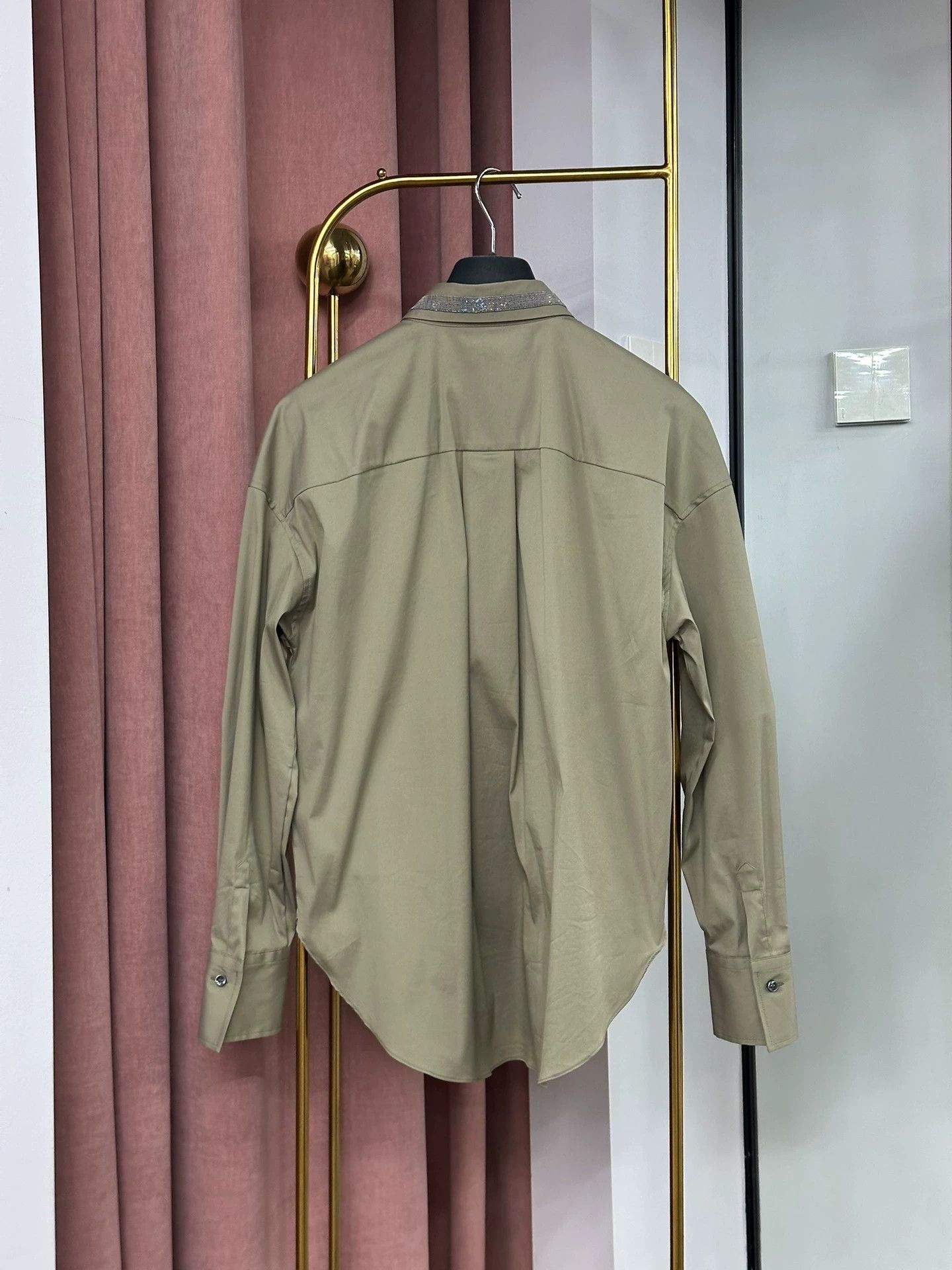 Brunello Cucinelli Brunello Cucinelli Green Beaded Collar Shirt Size US XS / EU 42 / 0 - 3 Thumbnail