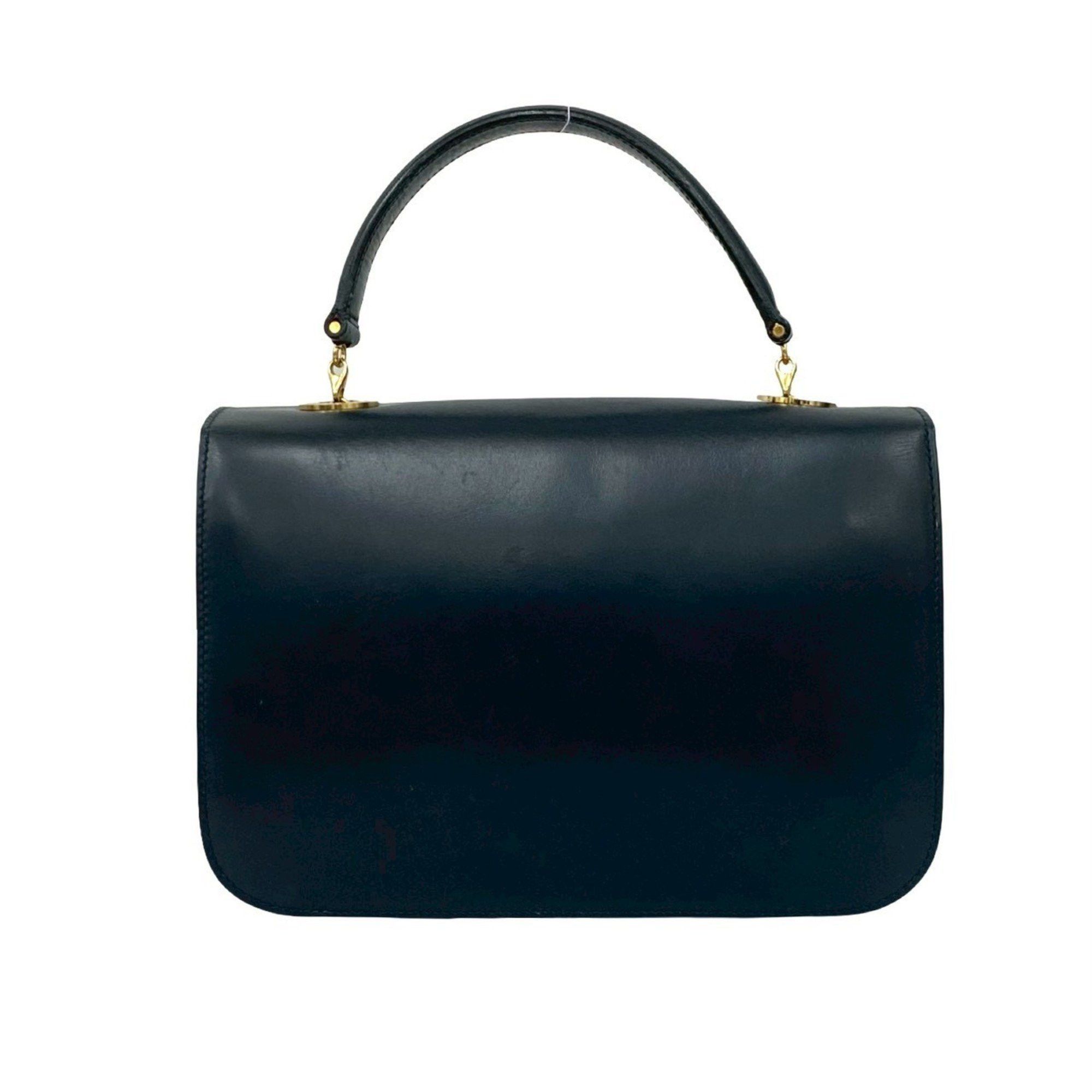 Celine CELINE Circle Logo Carriage Calf Leather Handbag/Mini Tote Bag Navy d97-2 Size ONE SIZE - 3 Thumbnail