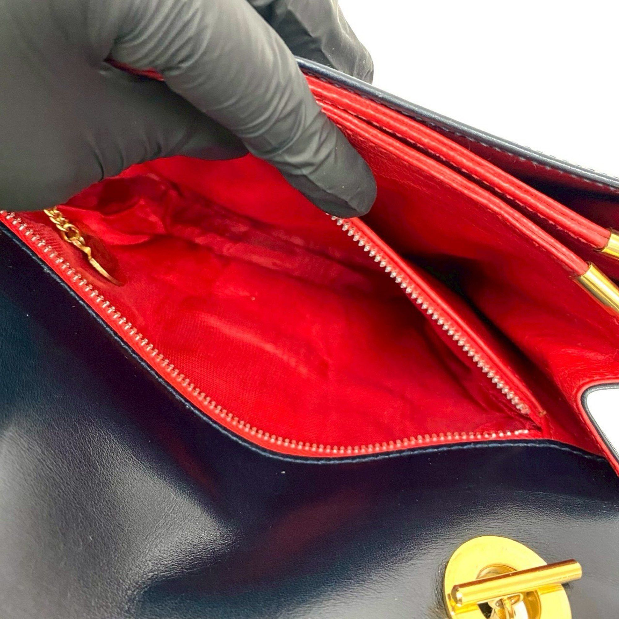 Celine CELINE Circle Logo Carriage Calf Leather Handbag/Mini Tote Bag Navy d97-2 Size ONE SIZE - 10 Thumbnail