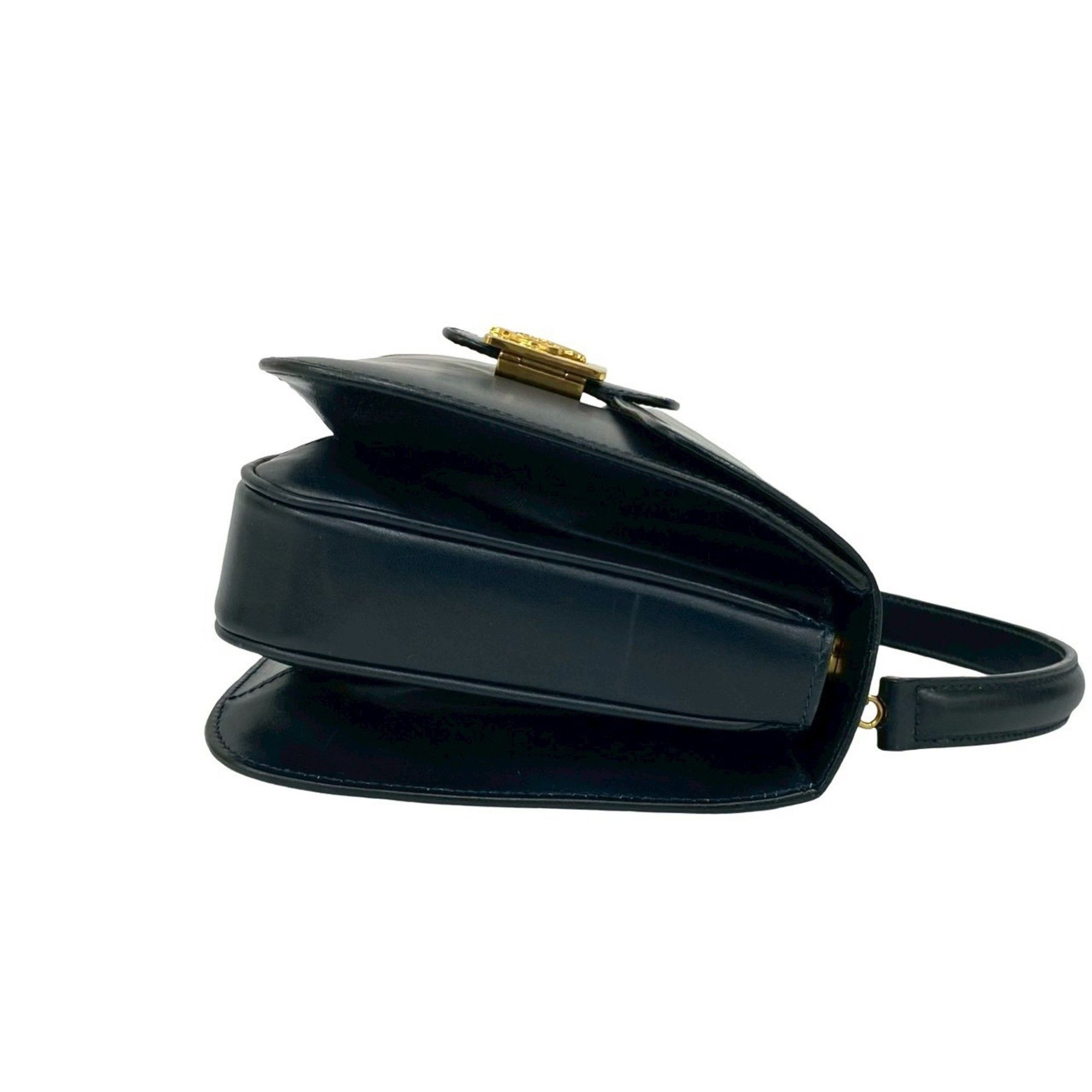 Celine CELINE Circle Logo Carriage Calf Leather Handbag/Mini Tote Bag Navy d97-2 Size ONE SIZE - 6 Thumbnail