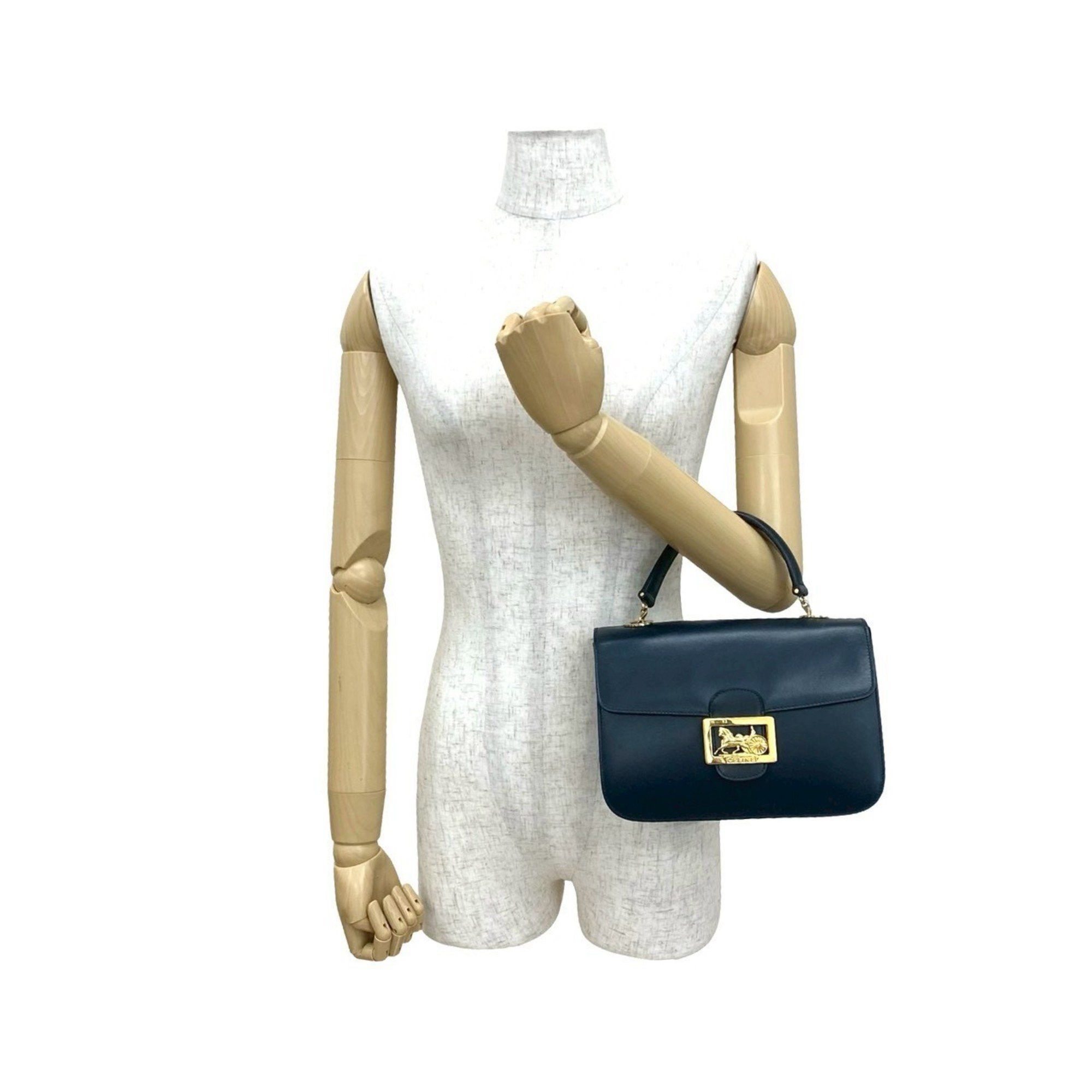 Celine CELINE Circle Logo Carriage Calf Leather Handbag/Mini Tote Bag Navy d97-2 Size ONE SIZE - 2 Thumbnail
