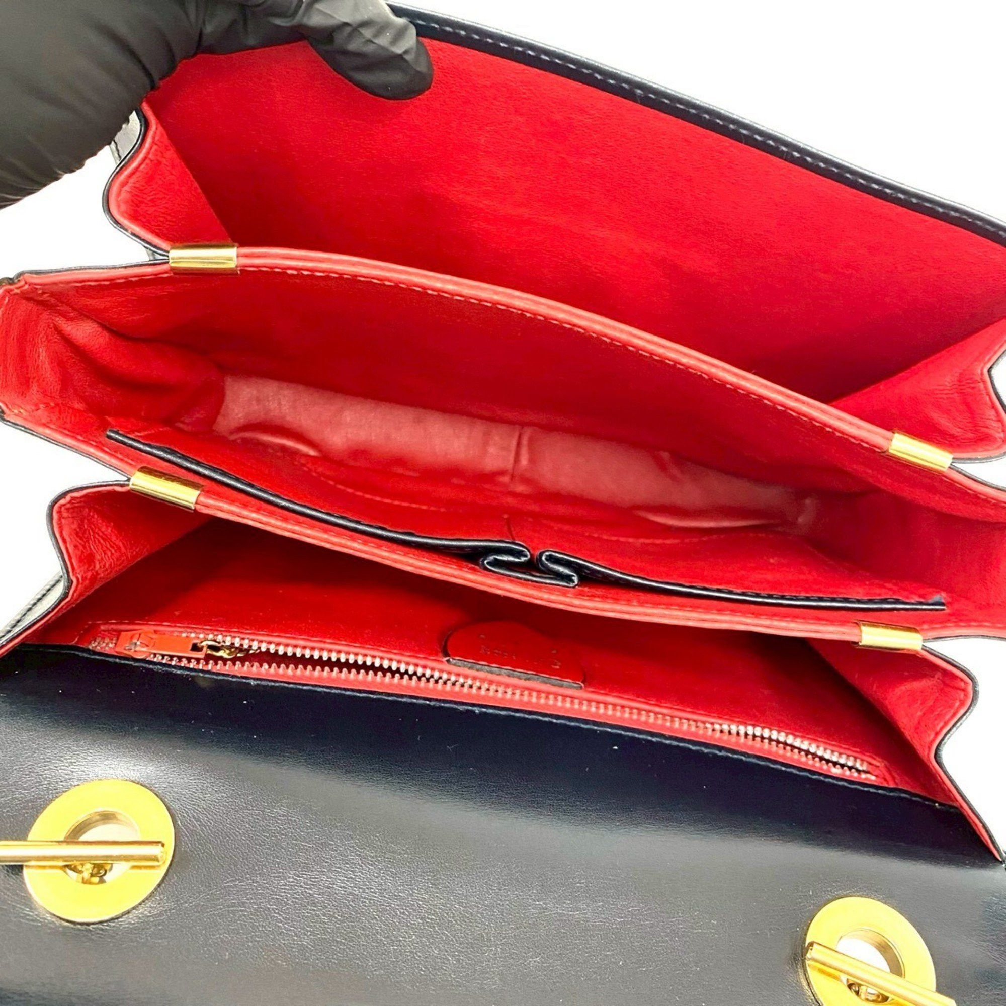 Celine CELINE Circle Logo Carriage Calf Leather Handbag/Mini Tote Bag Navy d97-2 Size ONE SIZE - 9 Thumbnail