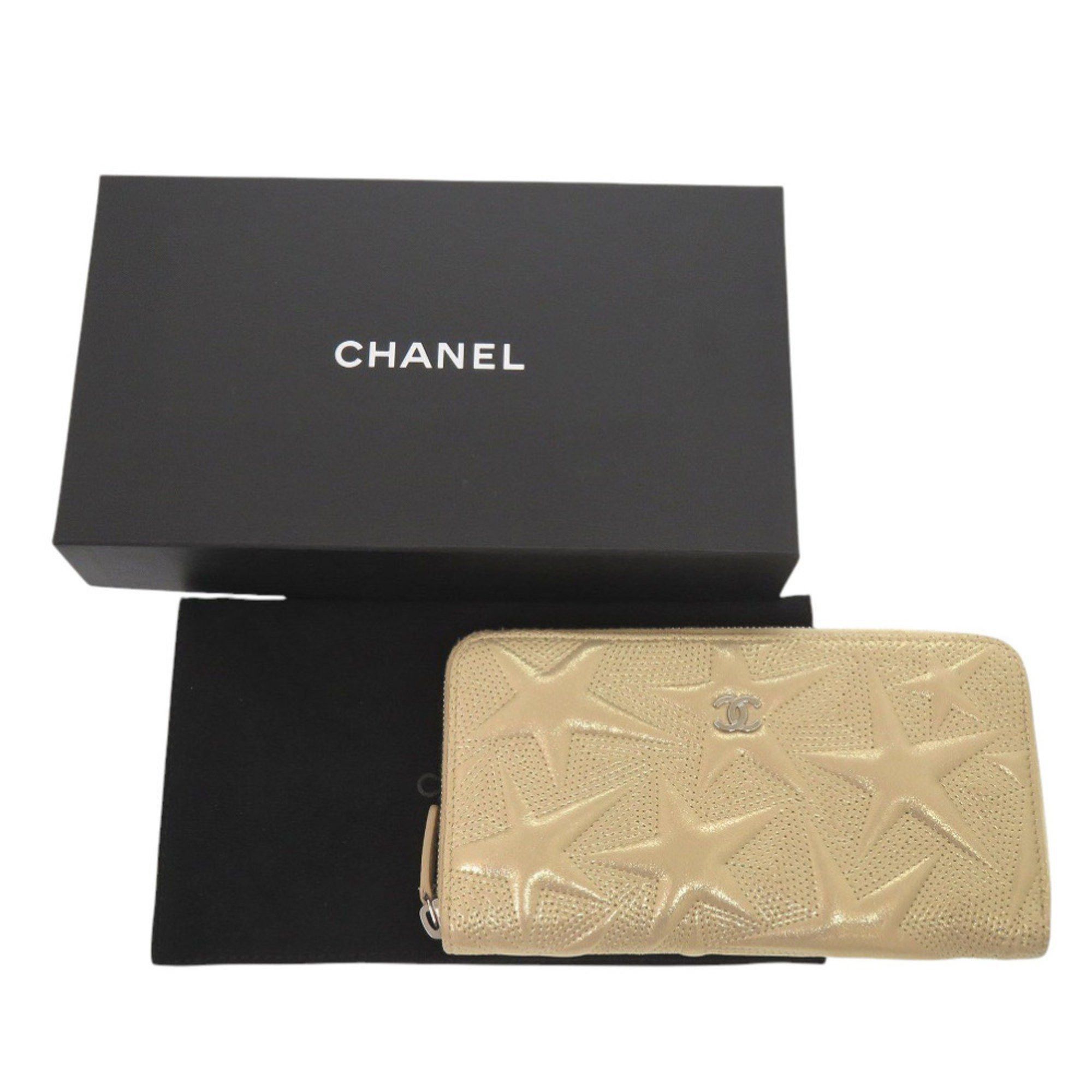 Chanel Star Embossed Leather Gold Long Wallet 0074 CHANEL