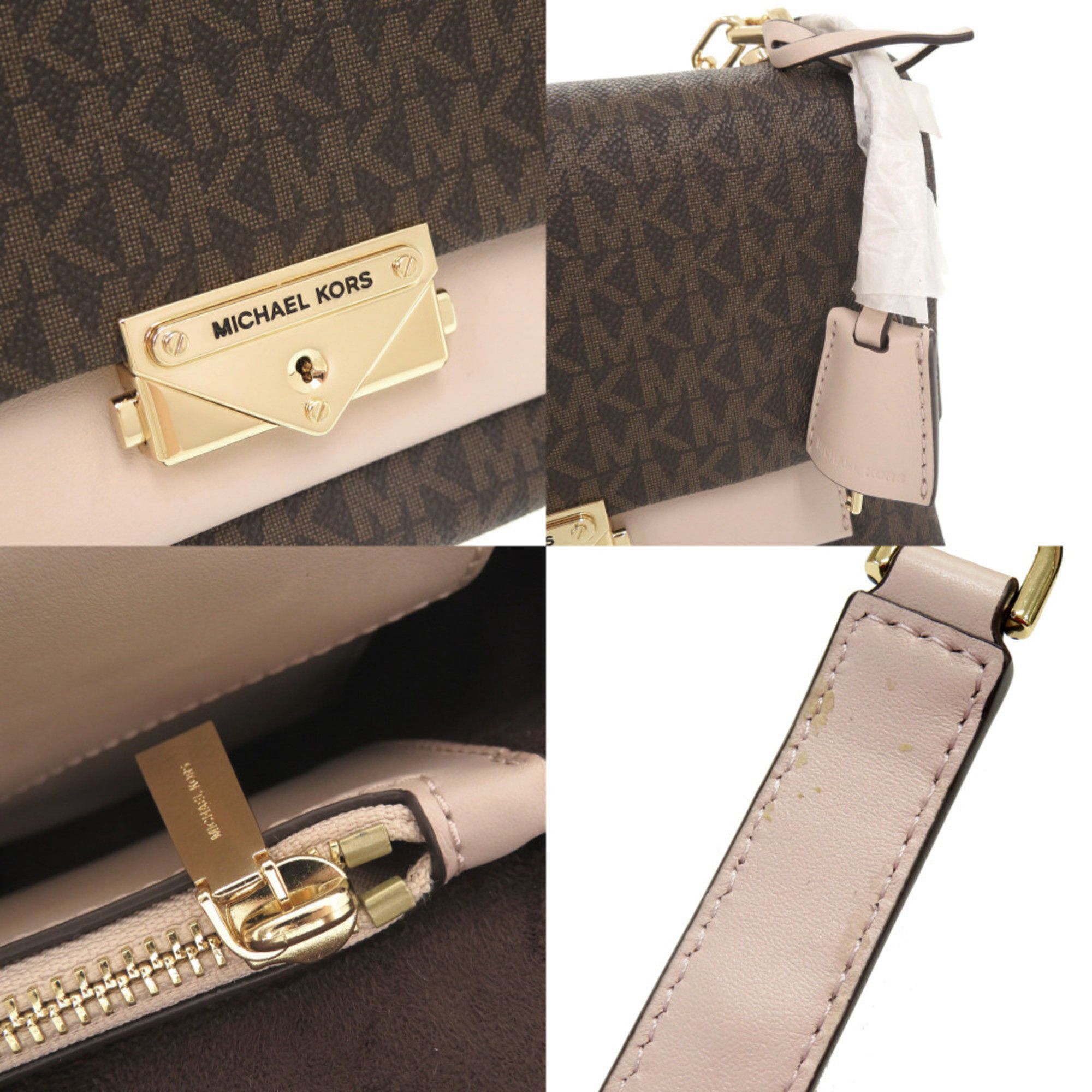 Michael Kors Unused Michael Kors CeCe MK Signature PVC Coated Canvas Brown/Pink 2-Way Shoulder Bag 1478 Size ONE SIZE - 9 Thumbnail