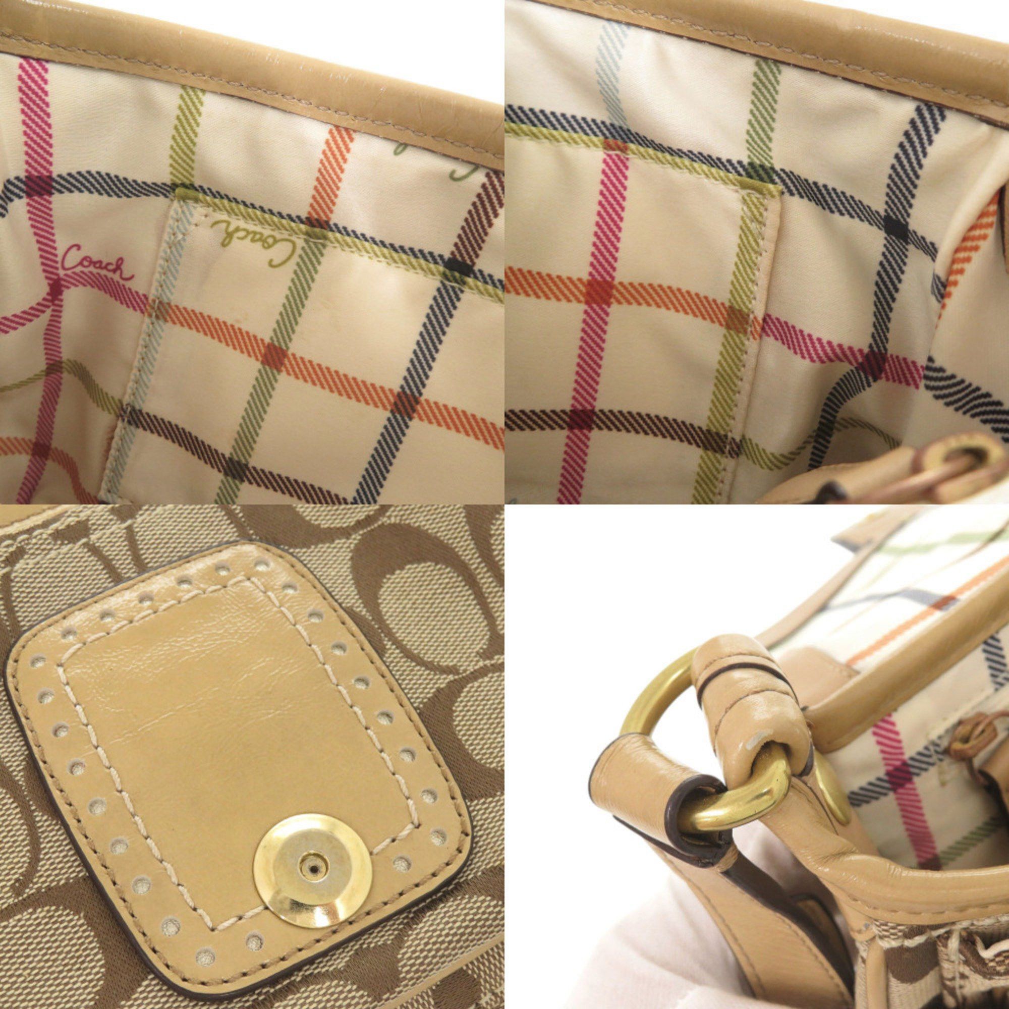 Coach Coach Signature Canvas Patent Leather Beige Shoulder Bag 1504 COACH Size ONE SIZE - 10 Thumbnail