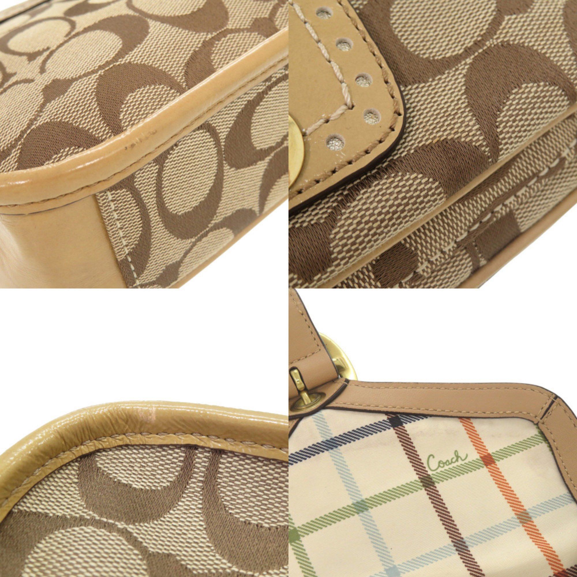 Coach Coach Signature Canvas Patent Leather Beige Shoulder Bag 1504 COACH Size ONE SIZE - 8 Thumbnail
