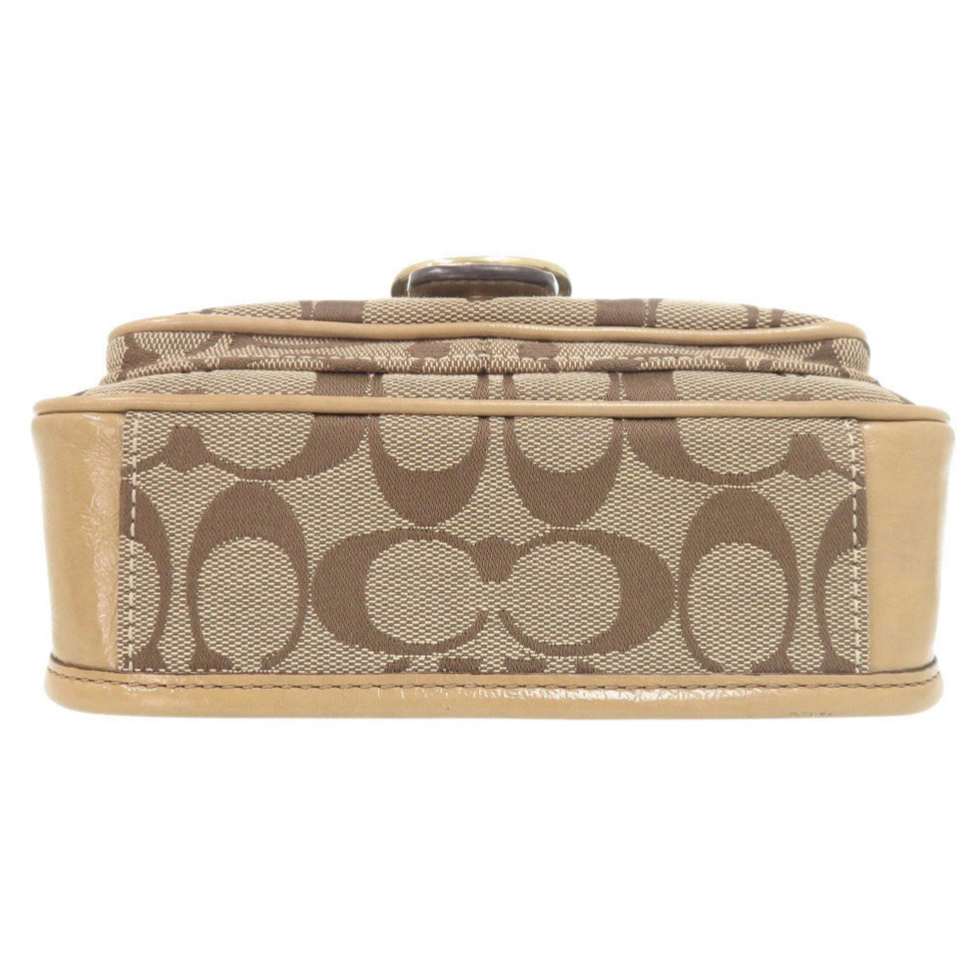 Coach Coach Signature Canvas Patent Leather Beige Shoulder Bag 1504 COACH Size ONE SIZE - 3 Thumbnail