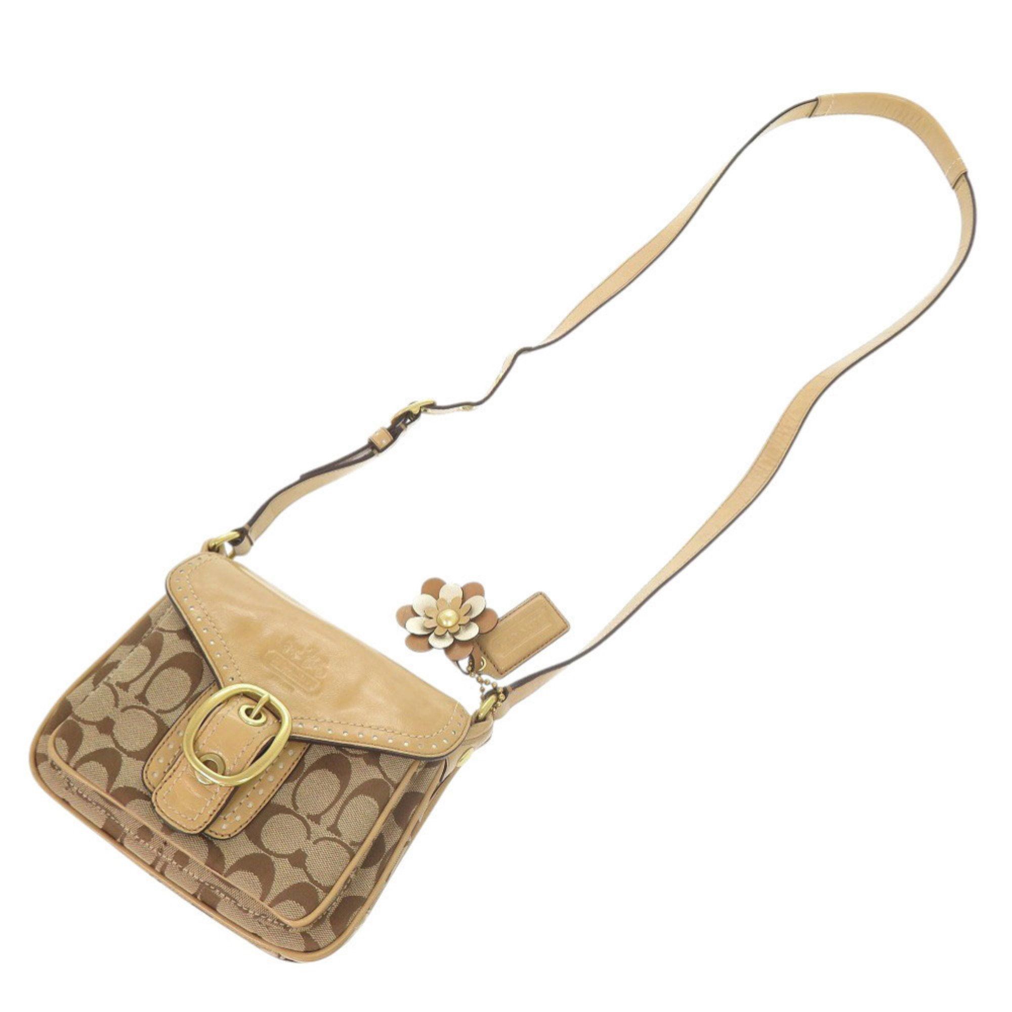 Coach Coach Signature Canvas Patent Leather Beige Shoulder Bag 1504 COACH Size ONE SIZE - 5 Thumbnail