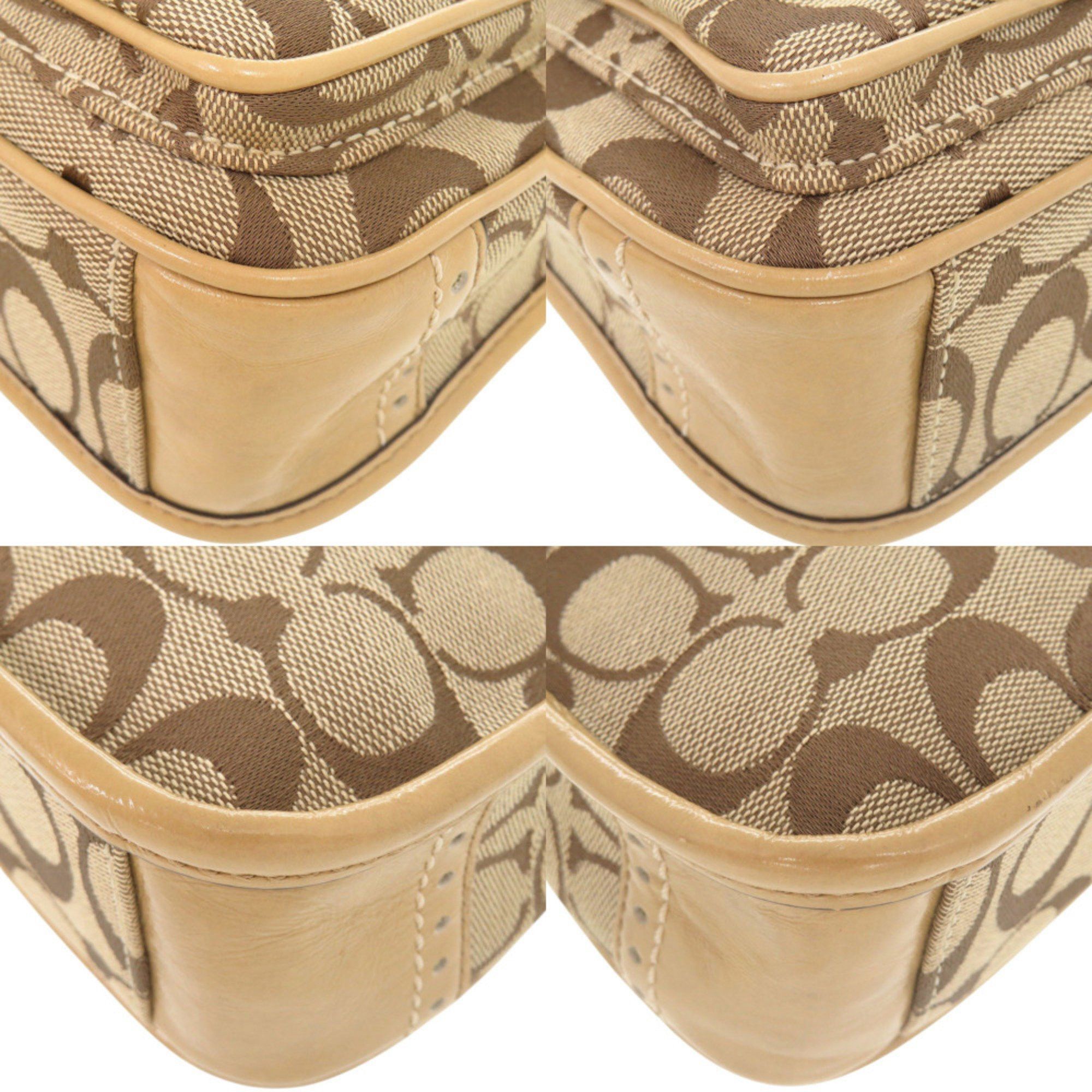 Coach Coach Signature Canvas Patent Leather Beige Shoulder Bag 1504 COACH Size ONE SIZE - 4 Thumbnail