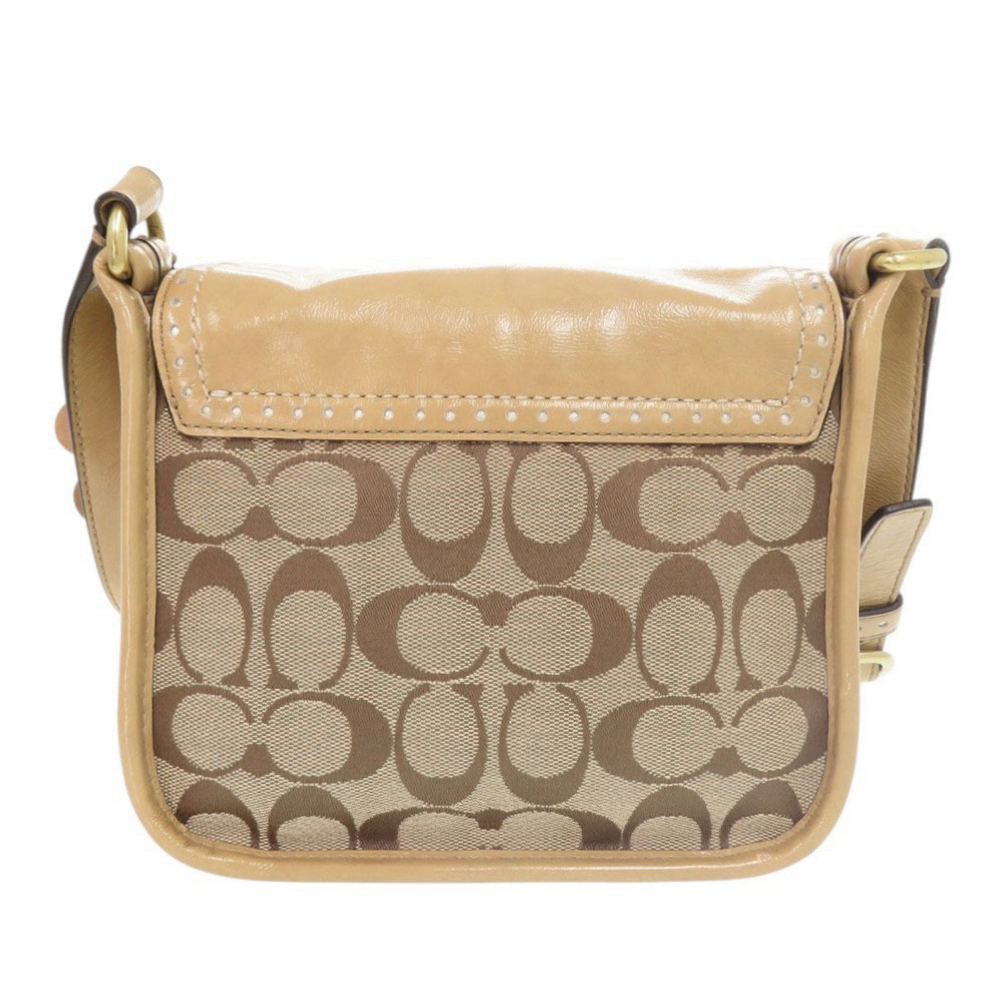 Coach Coach Signature Canvas Patent Leather Beige Shoulder Bag 1504 COACH Size ONE SIZE - 2 Thumbnail