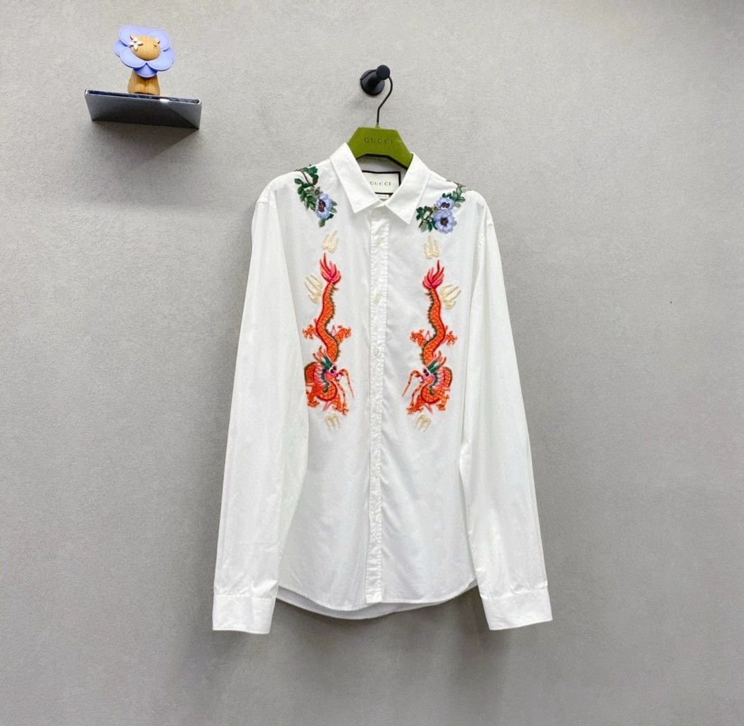 Gucci Gucci White Floral Embroidered Shirt Size US XL / EU 56 / 4 - 3 Thumbnail