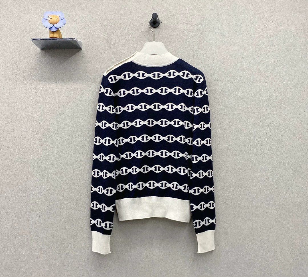 Hermes Hermes Blue Black Intarsia Crewneck Sweater Size US S / EU 44-46 / 1 - 3 Thumbnail