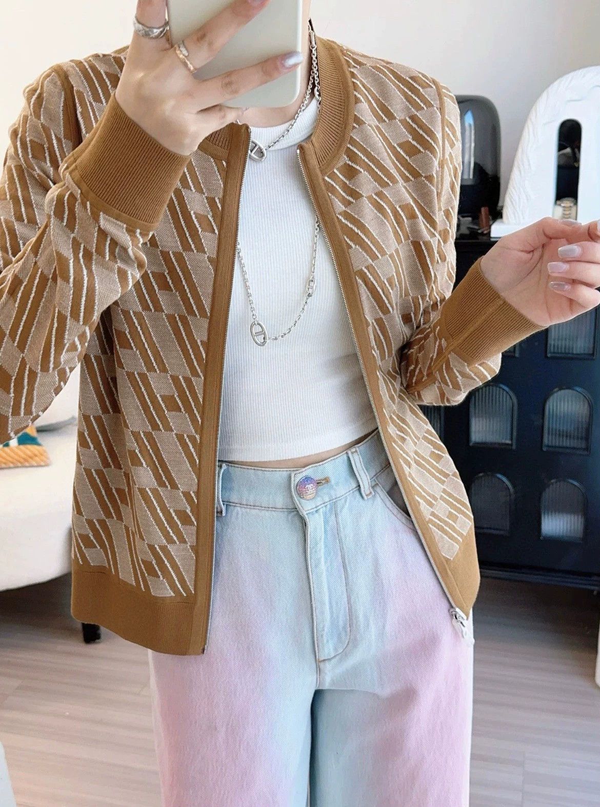 Hermes Hermes Caramel Zip-Up Cardigan Size US S / EU 44-46 / 1 - 7 Thumbnail