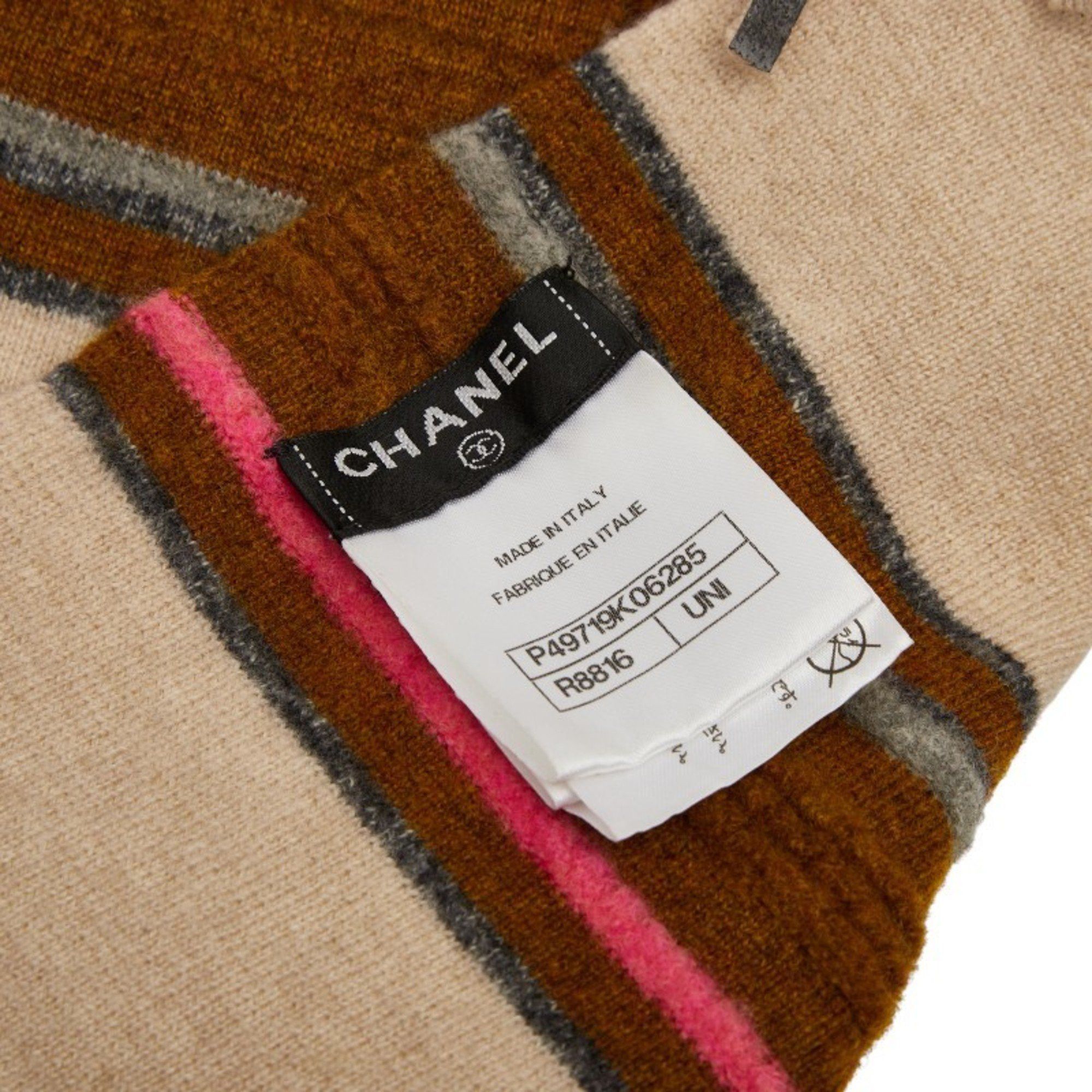 Chanel Chanel Striped Scarf, Beige, Multicolor, Cashmere, Women's, CHANEL Size ONE SIZE - 4 Thumbnail