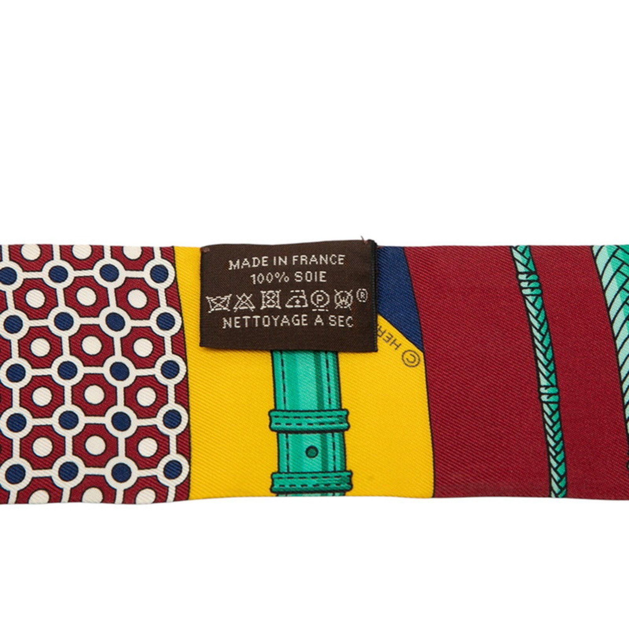 Hermes Hermes Hermès Twilly CLIC CLAC MODERN CANNAGE Scarf, Red Multicolor Silk, Women's Size ONE SIZE - 5 Thumbnail