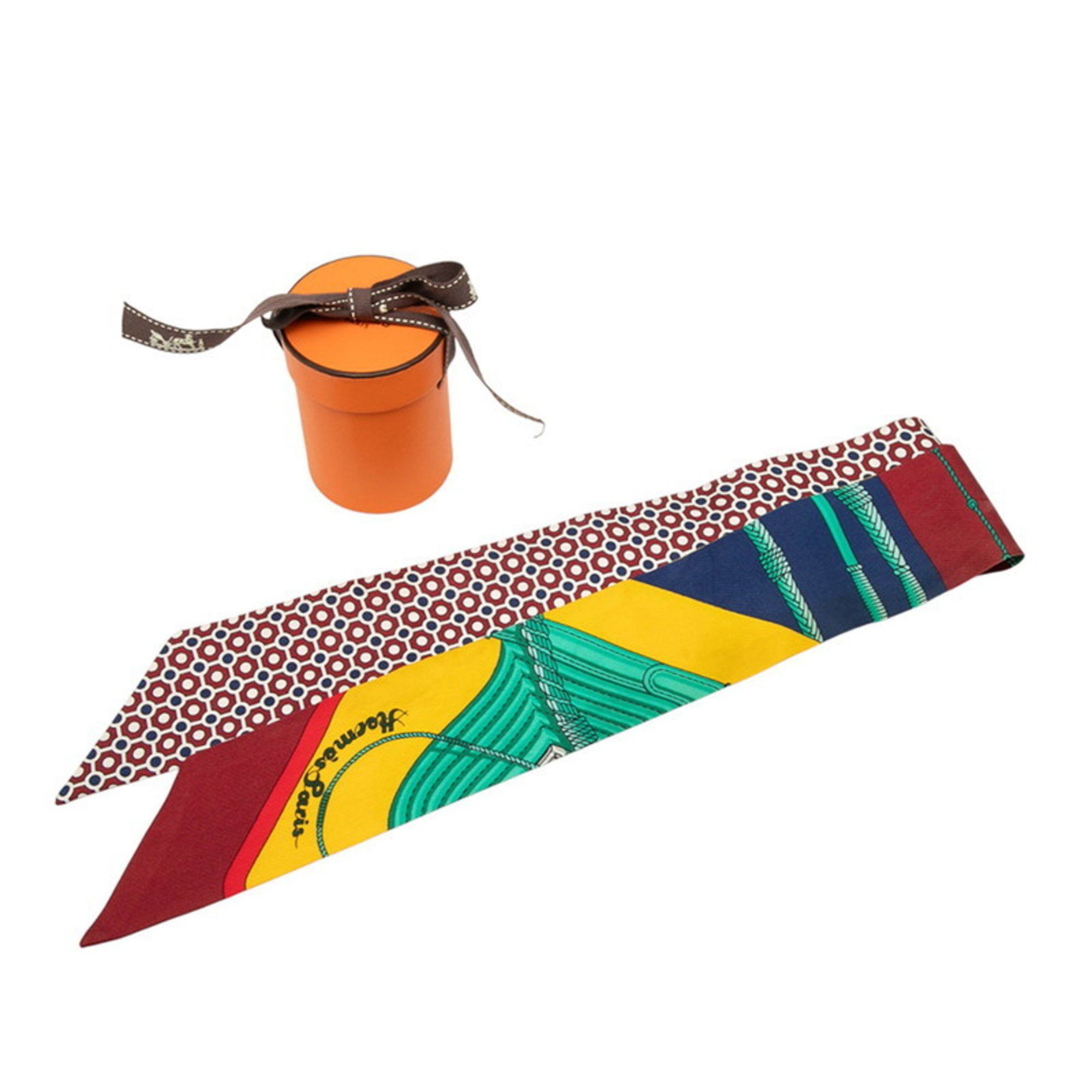 Hermes Hermes Hermès Twilly CLIC CLAC MODERN CANNAGE Scarf, Red Multicolor Silk, Women's Size ONE SIZE - 6 Thumbnail
